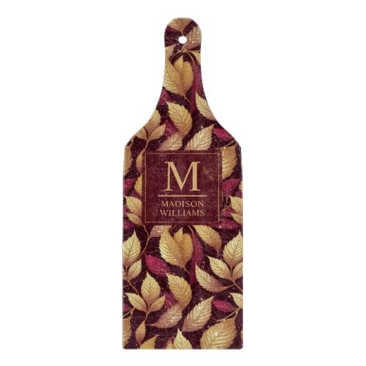 Rode Maroon Gouden Glitter Herfstbladeren Patroon Snijplank (Voorkant)