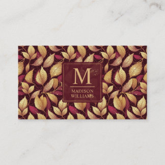 Rode Maroon Gouden Glitter Herfstbladeren Patroon Visitekaartje