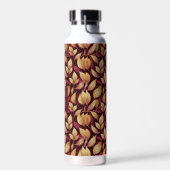 Rode Maroon Gouden Glitter Herfstbladeren Patroon Waterfles (Links)
