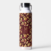 Rode Maroon Gouden Glitter Herfstbladeren Patroon Waterfles (Voorkant)
