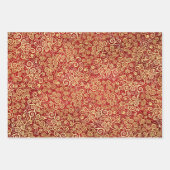 Rode Maroon & Gouden Swirls Patroon Boho Kerstmis Inpakpapier Vel (Voorkant)