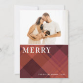 Rode Maroon Marsala Geruite 1 Foto Prettig Kerstfe Feestdagenkaart (Voorkant)