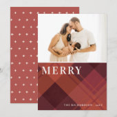 Rode Maroon Marsala Geruite 1 Foto Prettig Kerstfe Feestdagenkaart (Voorkant / Achterkant)