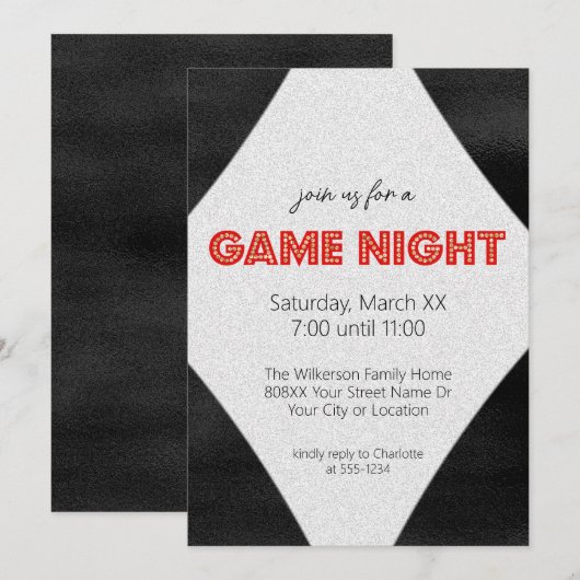 Rode Marquee Bord op Zwarte Game Night Feest Kaart (Voorkant / Achterkant)