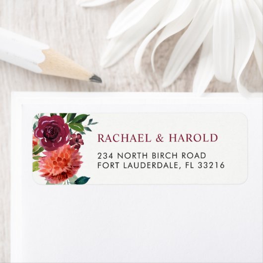 Rode Marsala Bourgogne Botanische Bloemen Etiket (Insitu)