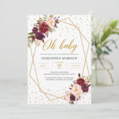 Rode marsala gouden geometrisch lijst baby shower kaart (Staand voorkant)