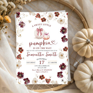 Rode Marsala Herfst Wildflower Pompoen Baby shower Kaart
