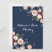 Rode Marsala Navy Blue Floral Twins Quinceañera Kaart (Achterkant)