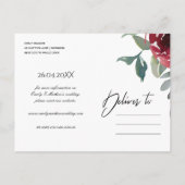 RODE MARSALA ROOS WATERVERF BLOEMEN SAVE THE DATE AANKONDIGINGSKAART (Achterkant)