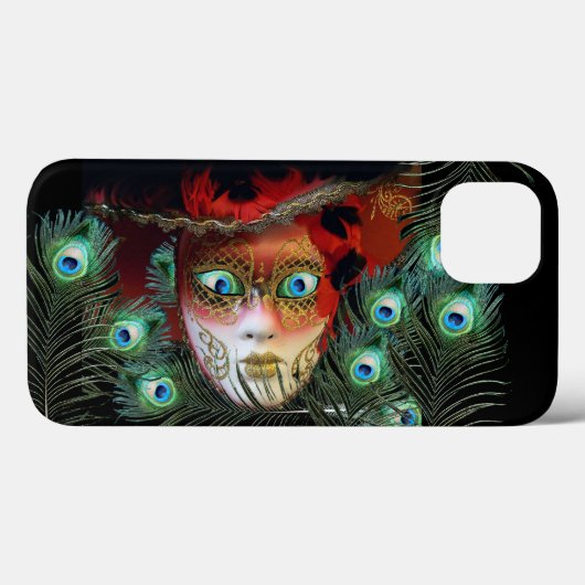 RODE MASK MET PEACOCK FEATHERS MASQUERADE PARTIJ Case-Mate iPhone CASE (Achterkant (horizontaal))