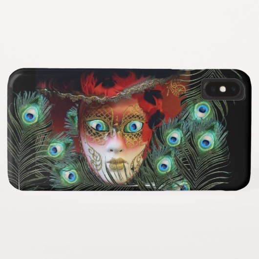 RODE MASK MET PEACOCK FEATHERS MASQUERADE PARTIJ Case-Mate iPhone CASE (Achterkant (horizontaal))
