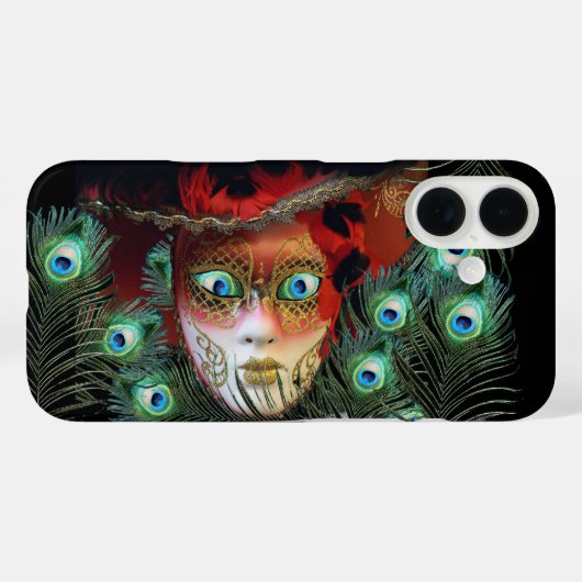 RODE MASK MET PEACOCK FEATHERS MASQUERADE PARTIJ Case-Mate iPhone CASE (Achterkant (horizontaal))