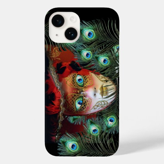 RODE MASK MET PEACOCK FEATHERS MASQUERADE PARTIJ Case-Mate iPhone CASE (Achterkant)