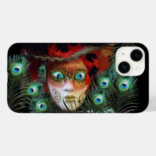 RODE MASK MET PEACOCK FEATHERS MASQUERADE PARTIJ Case-Mate iPhone 14 HOESJE