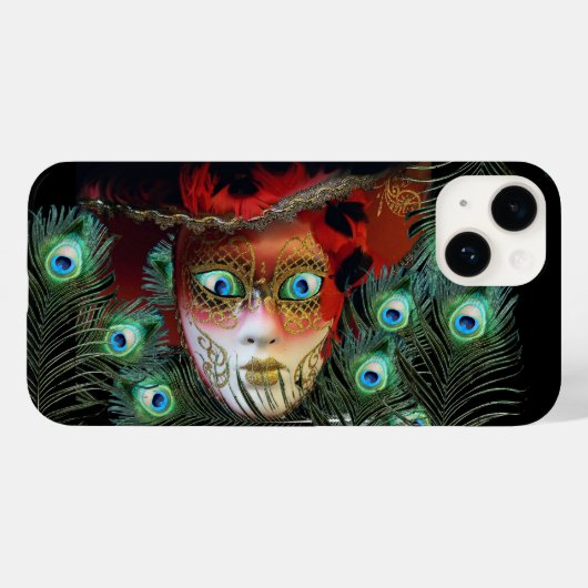 RODE MASK MET PEACOCK FEATHERS MASQUERADE PARTIJ Case-Mate iPhone CASE (Achterkant (horizontaal))