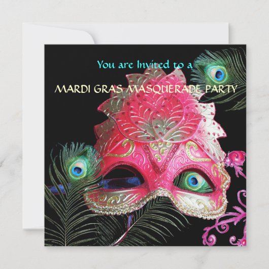 RODE MASKER MET PAUWENVEREN MASKARADE FEest Kaart (Voorkant)