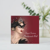 Rode Masker Sweet 16 Maskerade Feest Kaart (Staand voorkant)