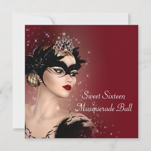 Rode Masker Sweet 16 Maskerade Feest Kaart (Voorkant)