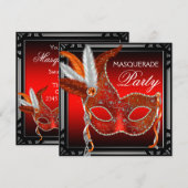 Rode Masker Zwart Rode Maskerade Feest Kaart (Voorkant / Achterkant)