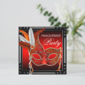 Rode Masker Zwart Rode Maskerade Feest Kaart (Staand voorkant)