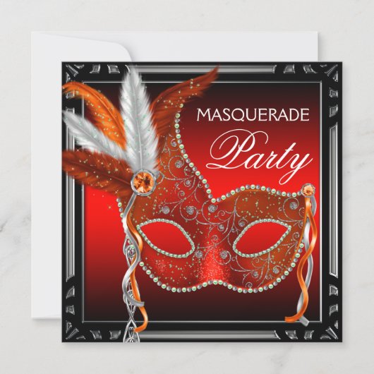 Rode Masker Zwart Rode Maskerade Feest Kaart (Voorkant)