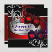 Rode Maskers Sweet 16 Masquerade Party Kaart (Voorkant / Achterkant)
