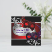 Rode Maskers Sweet 16 Masquerade Party Kaart (Staand voorkant)