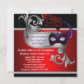 Rode Maskers Sweet 16 Masquerade Party Kaart (Achterkant)