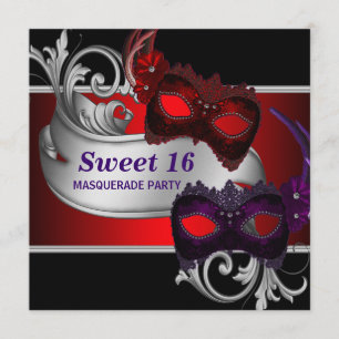 Rode Maskers Sweet 16 Masquerade Party Kaart
