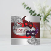 Rode Maskers Sweet 16 Masquerade Party Kaart (Staand voorkant)