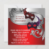 Rode Maskers Sweet 16 Masquerade Party Kaart (Achterkant)