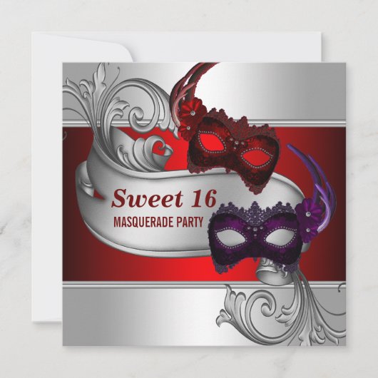 Rode Maskers Sweet 16 Masquerade Party Kaart (Voorkant)