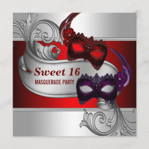 Rode Maskers Sweet 16 Masquerade Party Kaart