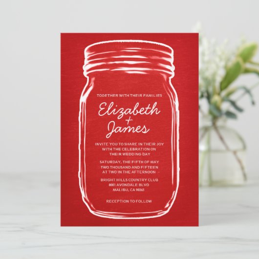 Rode Mason Jar Wedding Invitations Kaart (Staand voorkant)