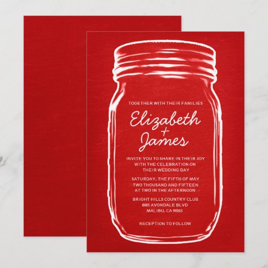 Rode  Mason Jar Wedding Invitations Kaart (Voorkant / Achterkant)