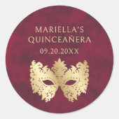 Rode Masquerade Masker Elegante Quinceanera Ronde Sticker (Voorkant)