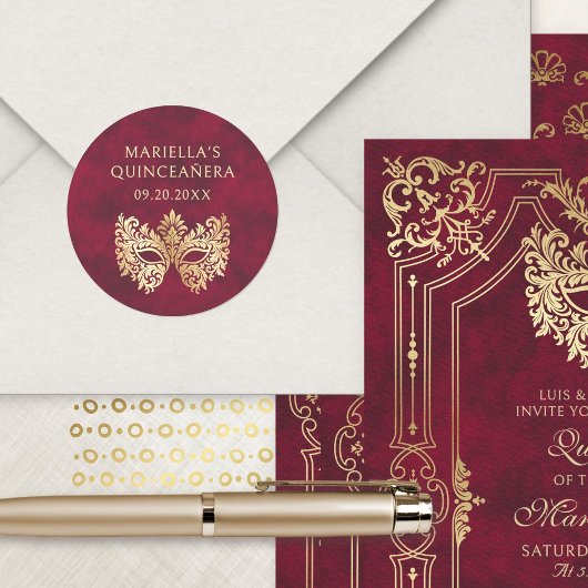 Rode Masquerade Masker Elegante Quinceanera Ronde Sticker