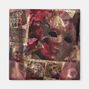 Rode Masquerade Masker Vierkante Magneet