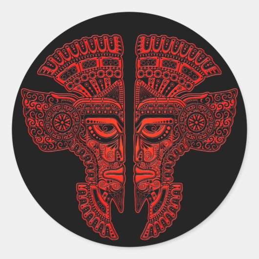 Rode Maya Twins Masker Illusie op Zwart Ronde Sticker (Voorkant)