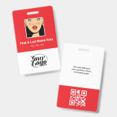 Rode Medewerker Foto, qr Code, Logo, Naam Badge (Voor- en achterkant)