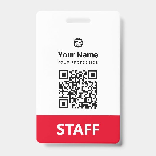 Rode Medewerker QR-code, streepjescode, Logo, naam Badge (Voorzijde)