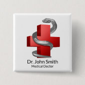 Rode Medische Kruis Symbool Slang Zilver Vierkante Button 5,1 Cm (Voorkant)