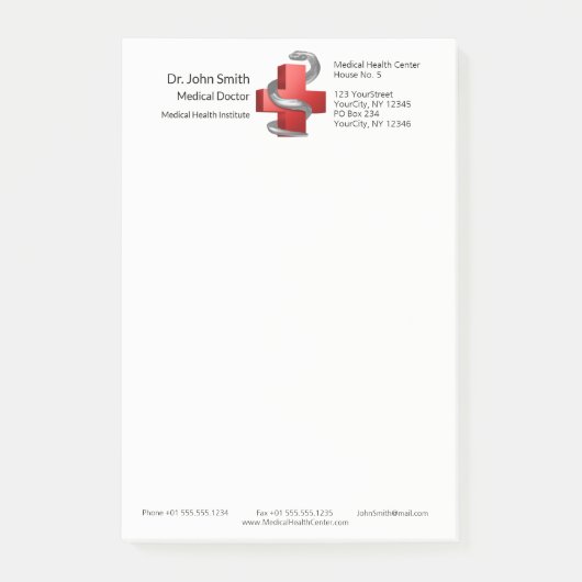 Rode Medische Kruis Zilveren Slang Slang Symbool Post-it® Notes (Voorkant)