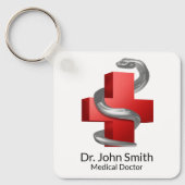 Rode Medische Kruis Zilveren Slang Slang Symbool Sleutelhanger (Voorkant)