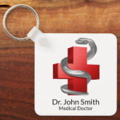 Rode Medische Kruis Zilveren Slang Slang Symbool Sleutelhanger (Voorkant)