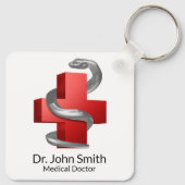 Rode Medische Kruis Zilveren Slang Slang Symbool Sleutelhanger (Achterkant)