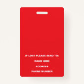 Rode medische operatiekamer verpleegster Foto-ID Badge (Achterkant)