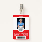 Rode medische operatiekamer verpleegster Foto-ID Badge (Voorkant met clip)