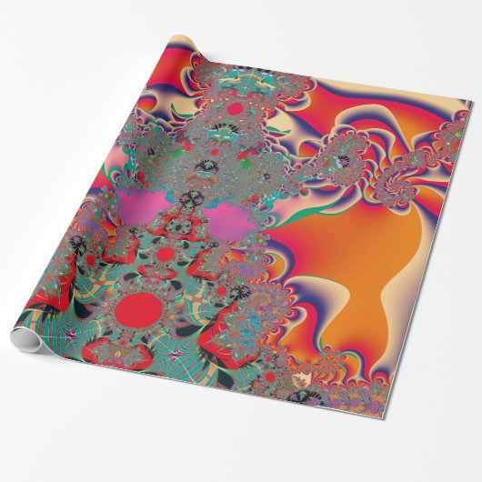 Rode Meditatieve Fractale Abstracte Kunst Cadeaupapier (Uitgerold)