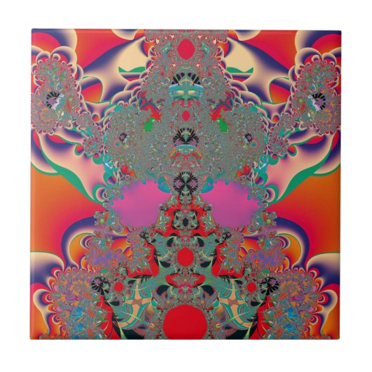 Rode Meditatieve Fractale Abstracte Kunst Tegeltje (Voorkant)